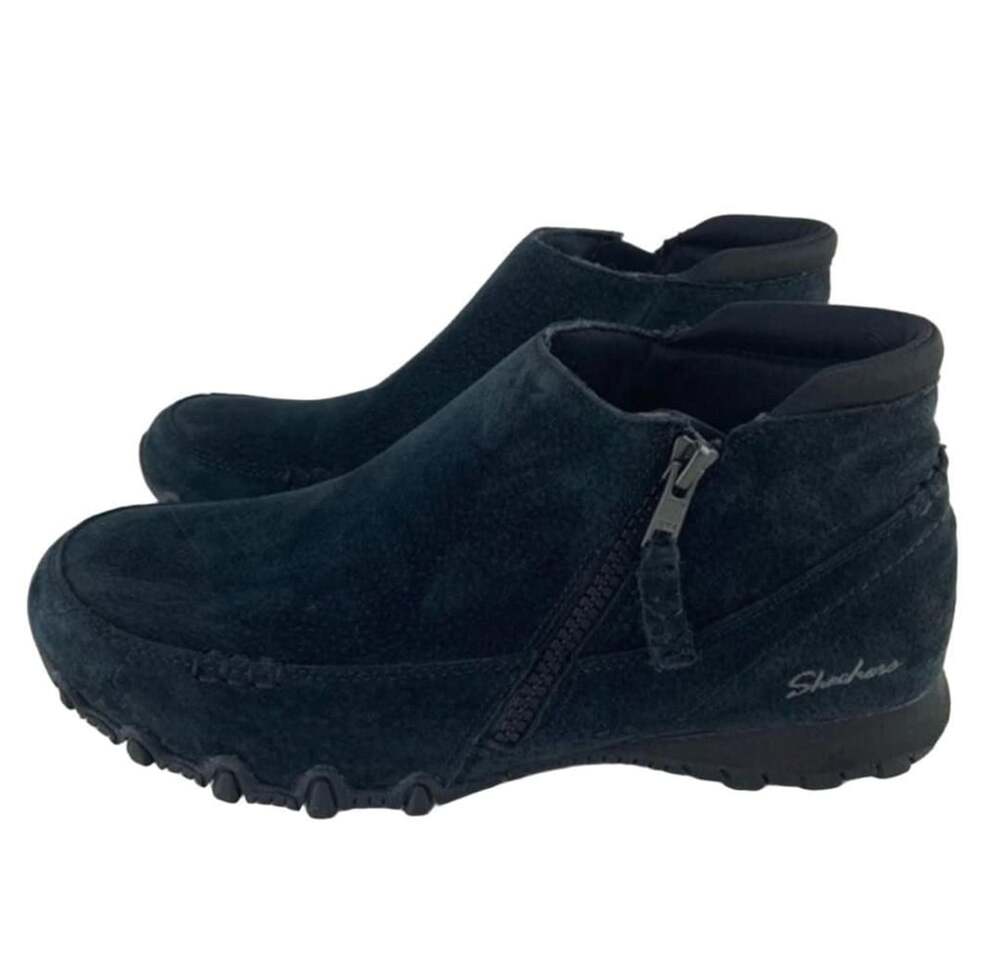 Skechers Relaxed Fit Bikers Zippiest Black Suede Ankle Boots
